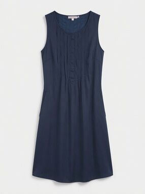 Calypso St. Barth Navy Pleated Sleeveless Dress XS with Self Tie Belt